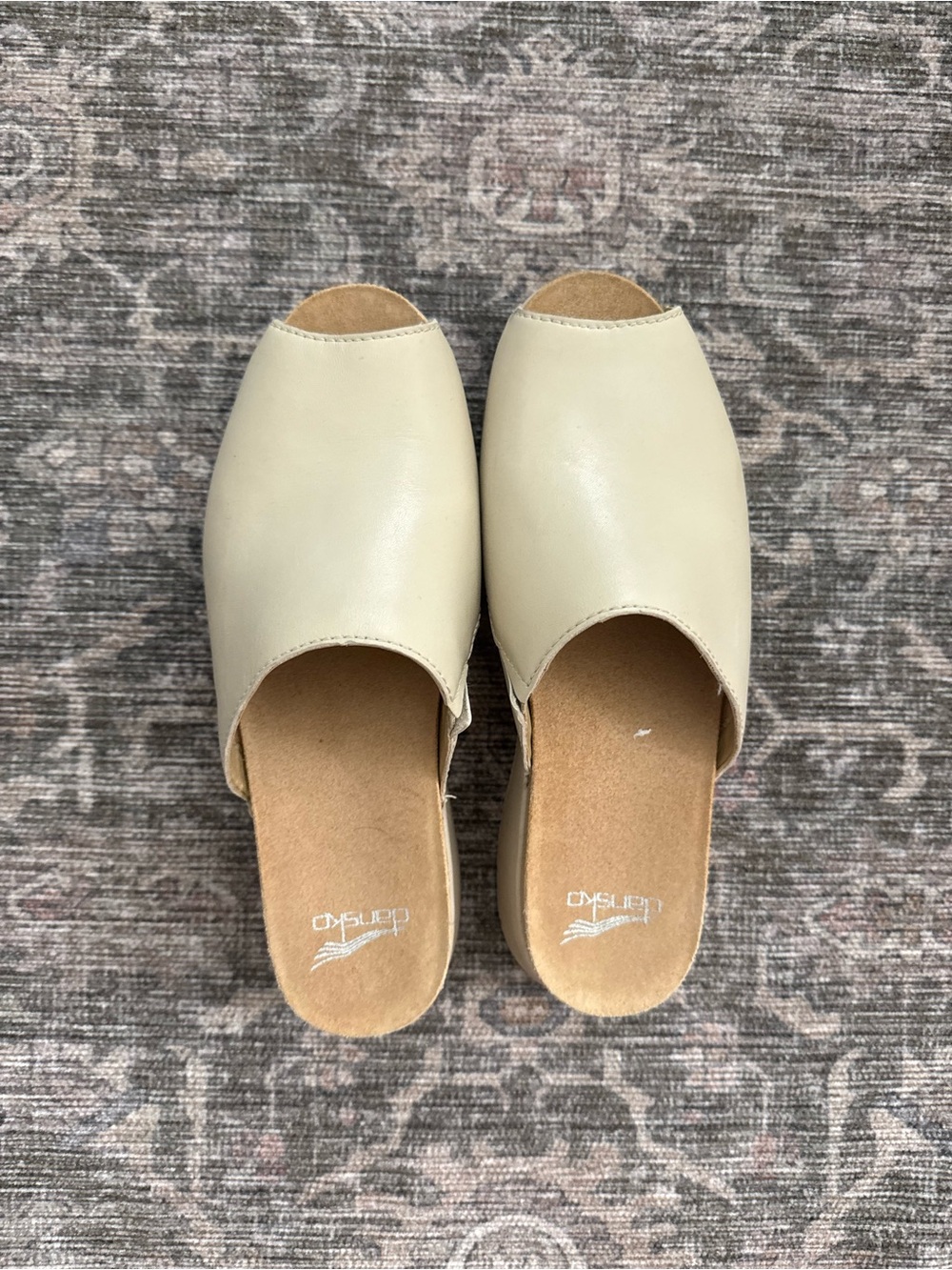 Dansko Cream Leather Slide Mules